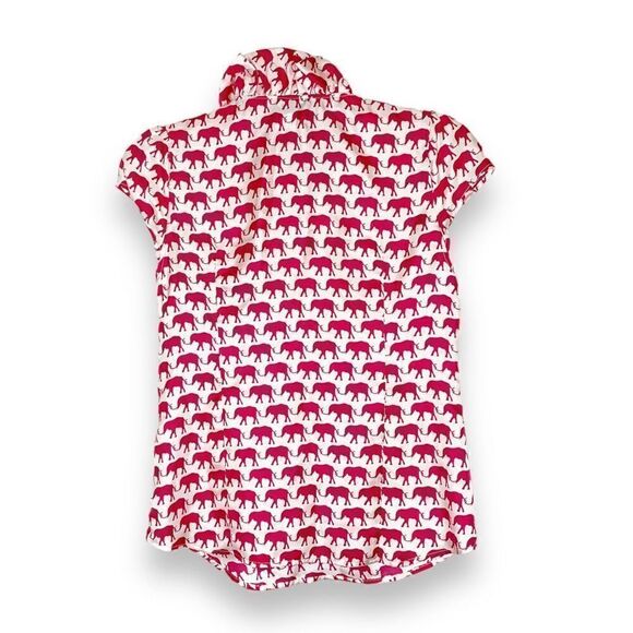 Elizabeth McKay ELIZABETH SHIRT Hot Pink Elephant Print Ruffle Blouse Top Size 0 - Picture 6 of 12